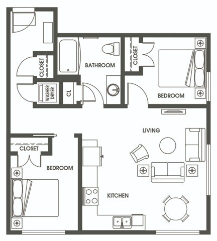 Two Bedroom One Bath B1 310 floor plan